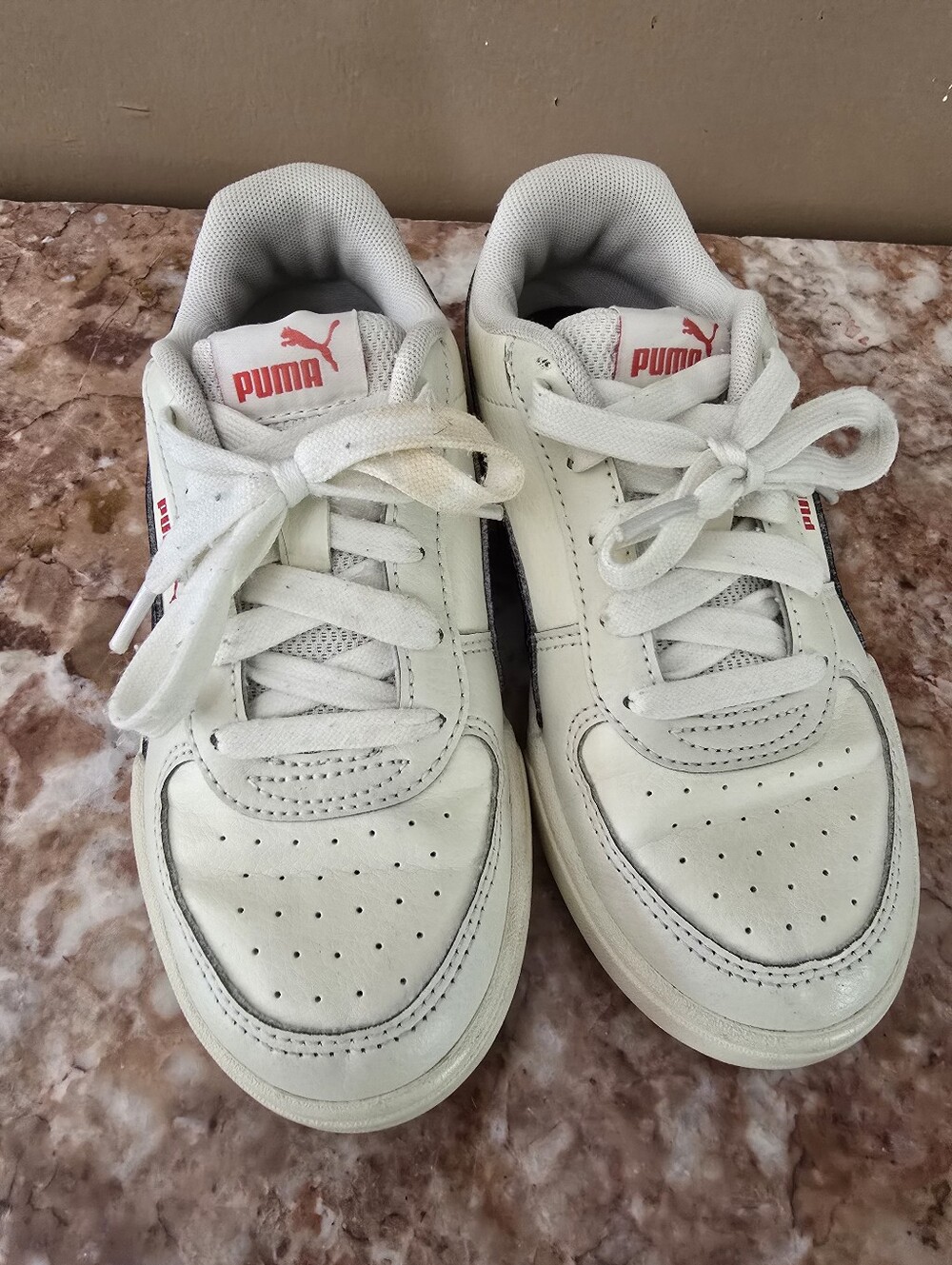 Puma Kids White Sneakers with Red Logo Accents Size 1C
